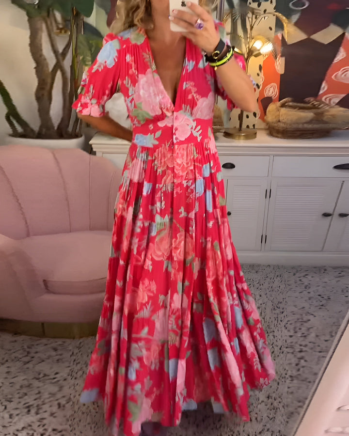 Carine | Kleid mit V-Ausschnitt und Blumenmuster