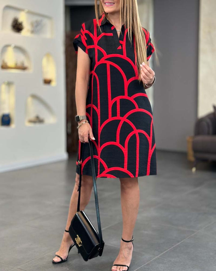 Virginia - Midikleid mit Print, kurzen Ärmeln und Reverslinie