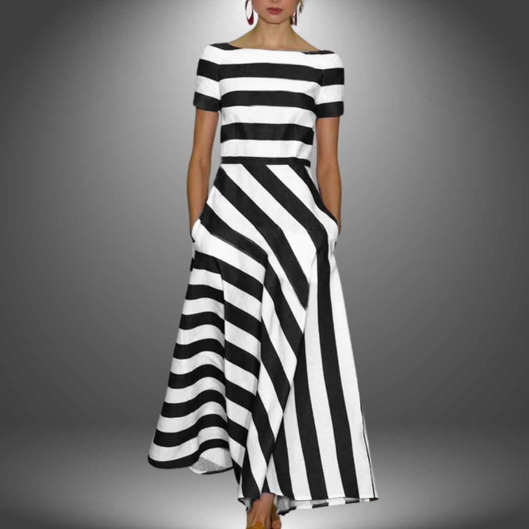Lyric - Robe élégante à rayures à manches courtes et poches