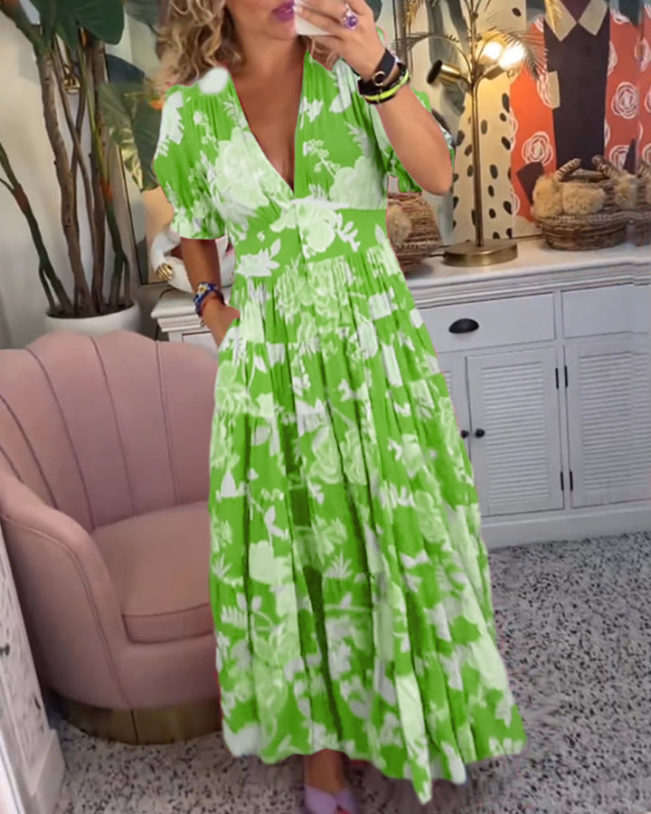 Renata - Kleid mit Tasche, V-Ausschnitt und Blumenmuster
