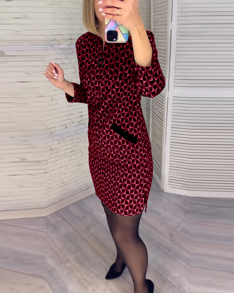 Debby - Robe à manches longues à imprimé diamant