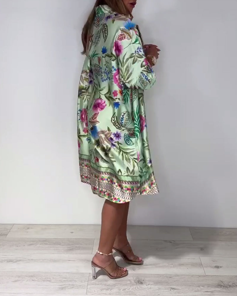 Kleid Stehkragen Urlaub Blumenmuster