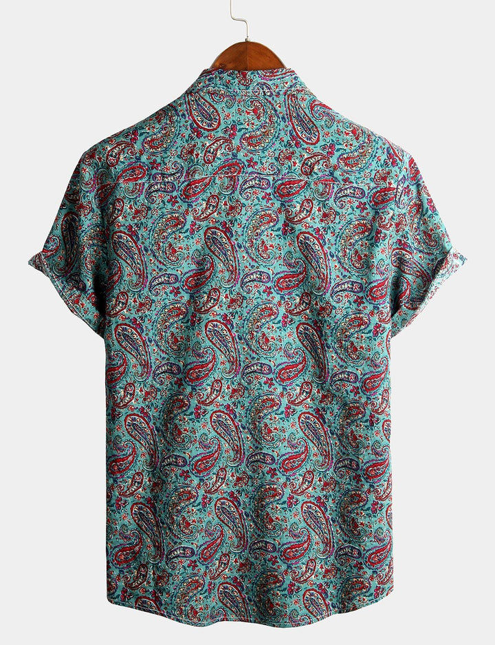 Chemise d'été rétro à manches courtes pour homme, motif cachemire