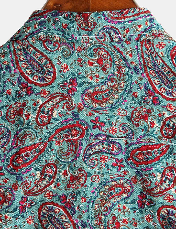 Chemise d'été rétro à manches courtes pour homme, motif cachemire