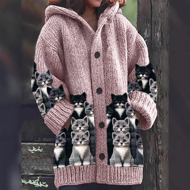 Jasmin - Gemütlicher Strick-Cardigan mit Katzenmotiv