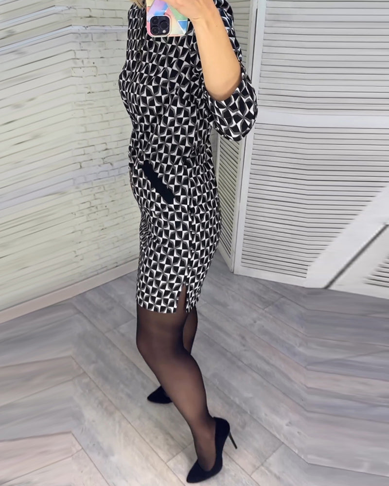 Debby - Robe à manches longues à imprimé diamant