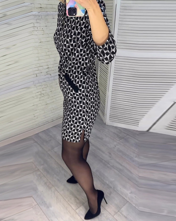 Debby - Robe à manches longues à imprimé diamant
