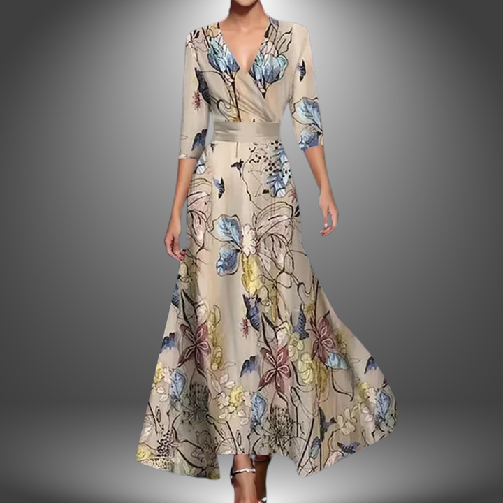 Zora - Flatterndes V-Ausschnitt Halbarm Boho Maxikleid