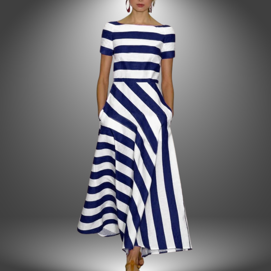 Lyric - Robe élégante à rayures à manches courtes et poches