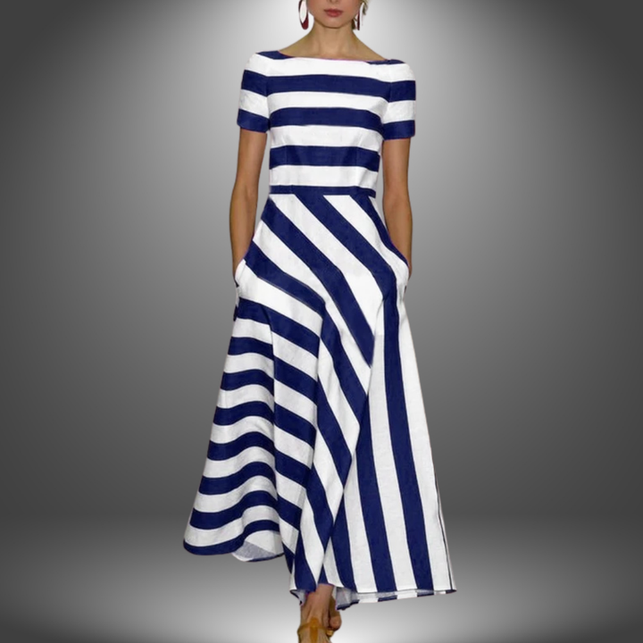 Lyric - Robe élégante à rayures à manches courtes et poches