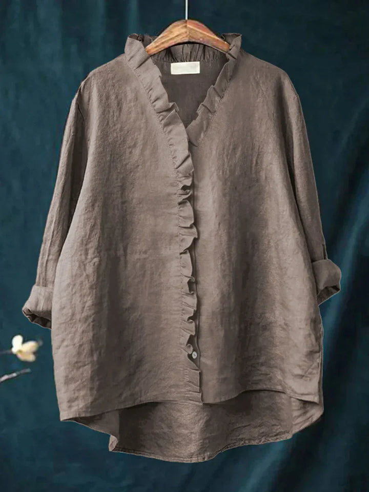 Sanela - Freizeitbluse mit Rüschen aus Baumwolle und Leinen