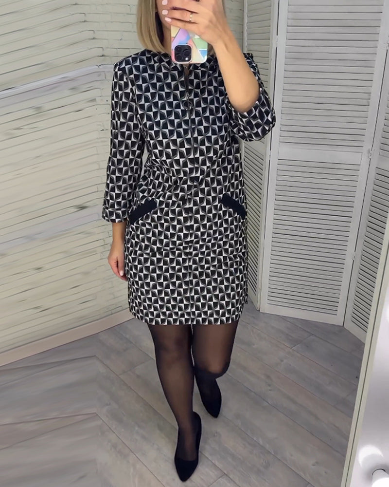 Debby - Robe à manches longues à imprimé diamant
