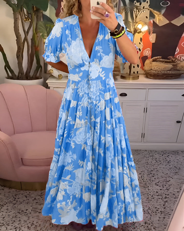 Carine | Kleid mit V-Ausschnitt und Blumenmuster