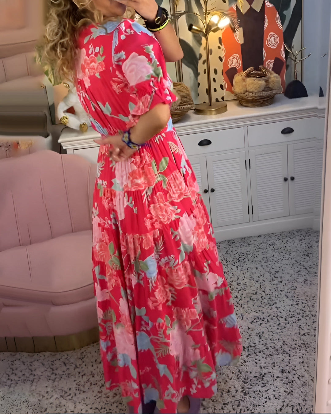 Carine | Kleid mit V-Ausschnitt und Blumenmuster