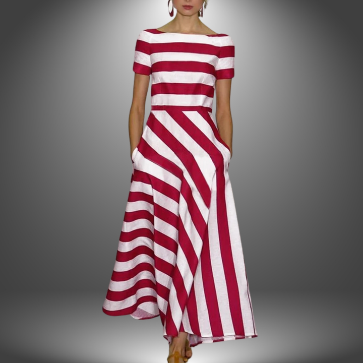 Lyric - Robe élégante à rayures à manches courtes et poches