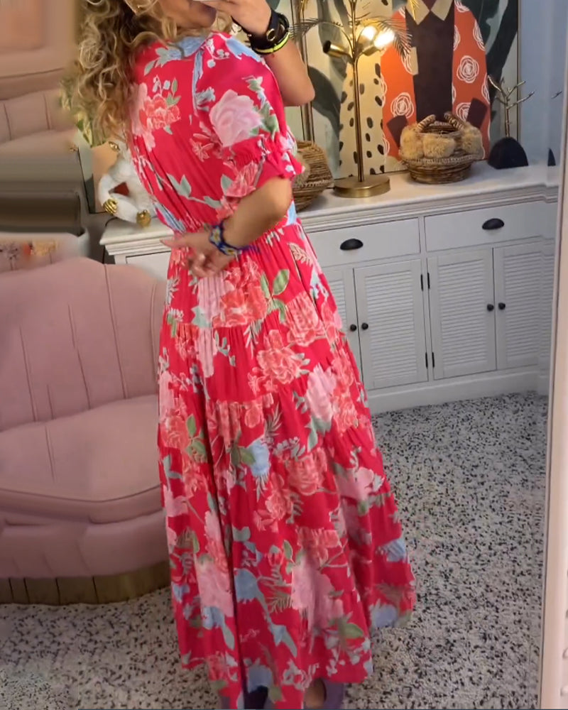 Renata - Kleid mit Tasche, V-Ausschnitt und Blumenmuster