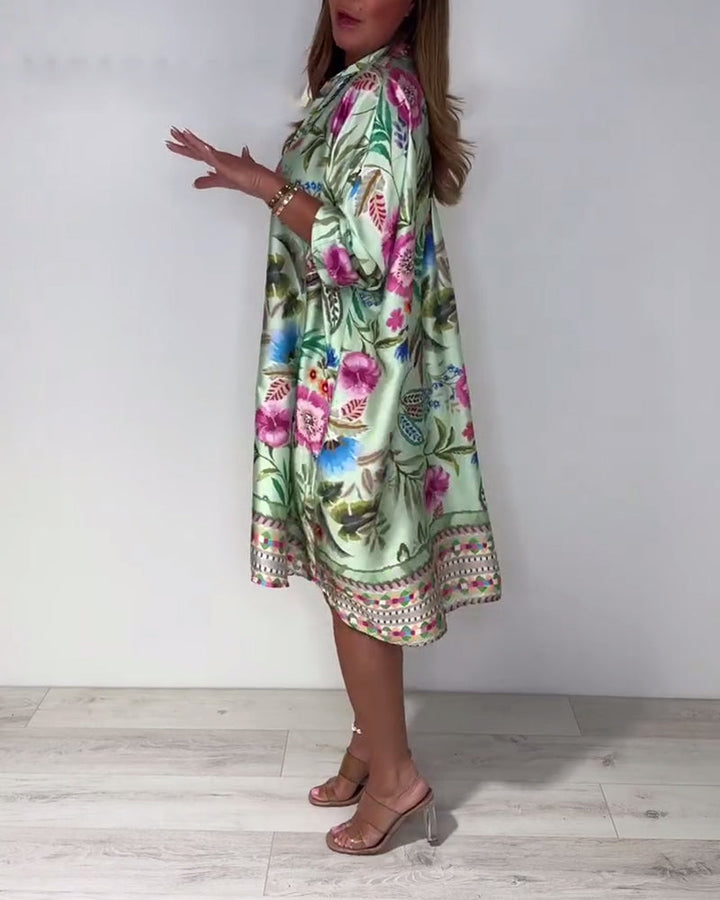 Kleid Stehkragen Urlaub Blumenmuster