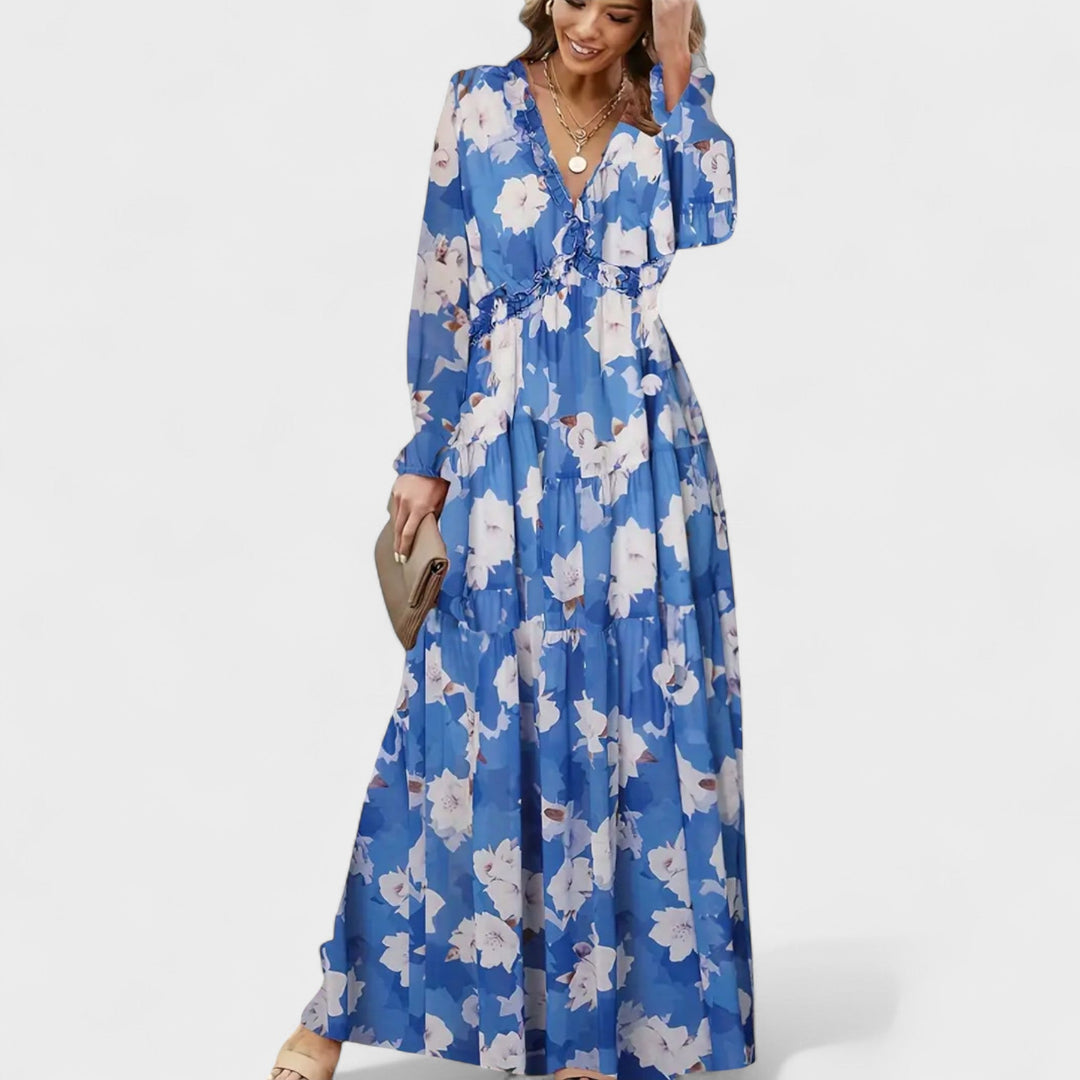 Zera | Robe longue fleurie à volants