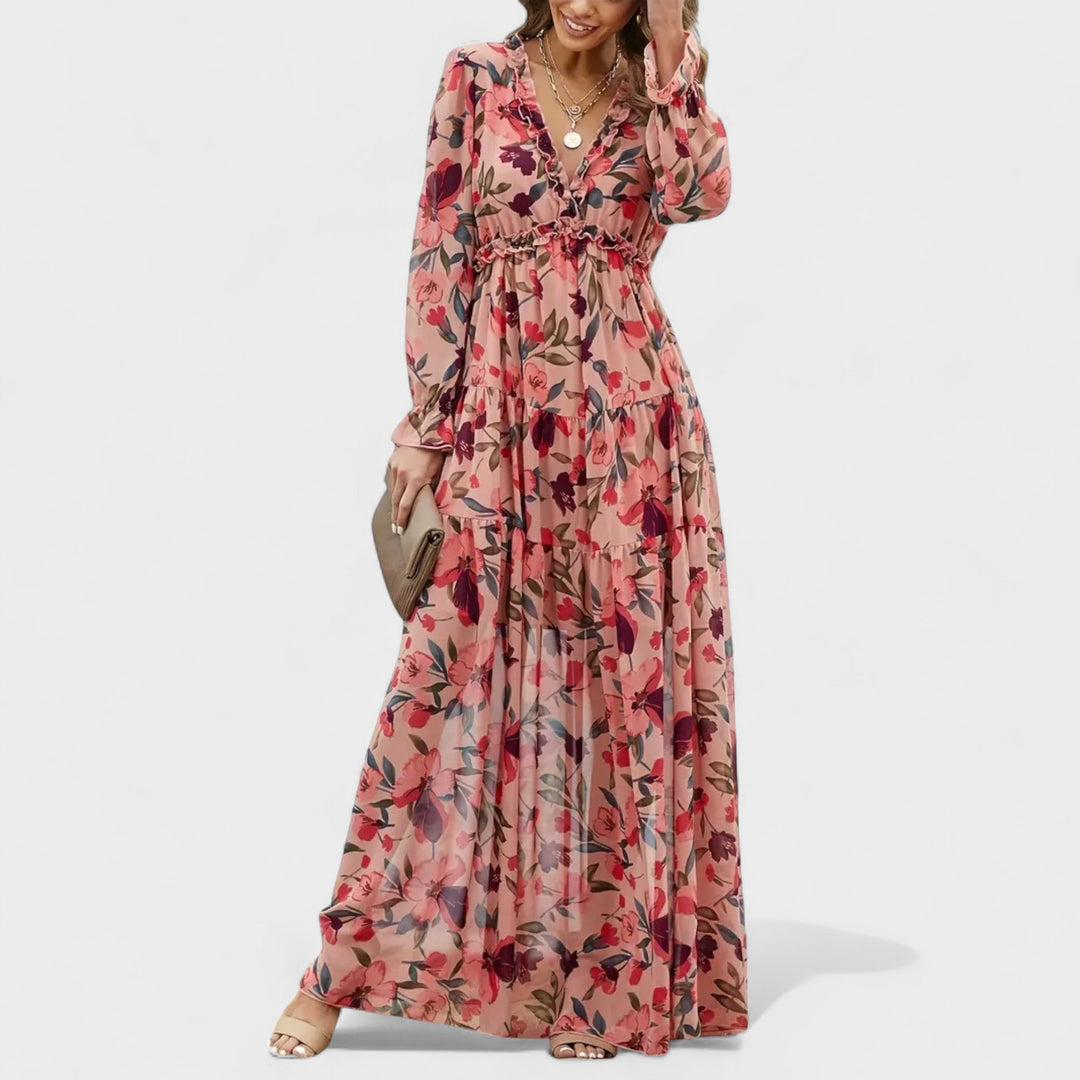Zera | Robe longue fleurie à volants