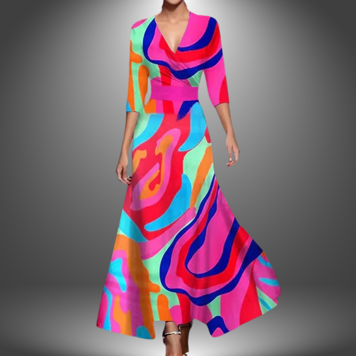 Zora - Flatterndes V-Ausschnitt Halbarm Boho Maxikleid