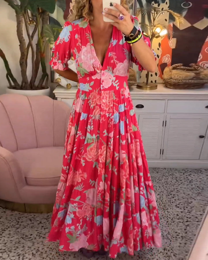 Renata - Kleid mit Tasche, V-Ausschnitt und Blumenmuster