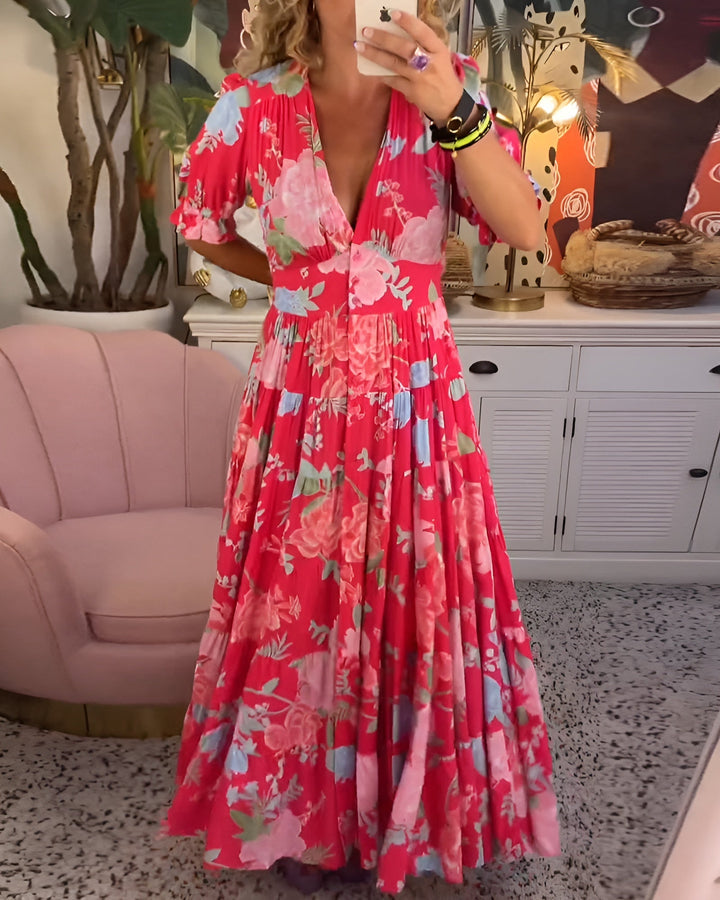 Carine | Kleid mit V-Ausschnitt und Blumenmuster