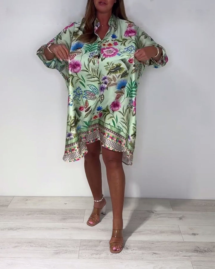 Kleid Stehkragen Urlaub Blumenmuster