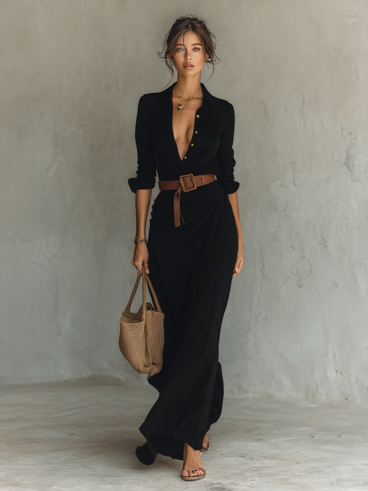 Maxi-Kleid mit Reverskragen und inklusive Gürtel