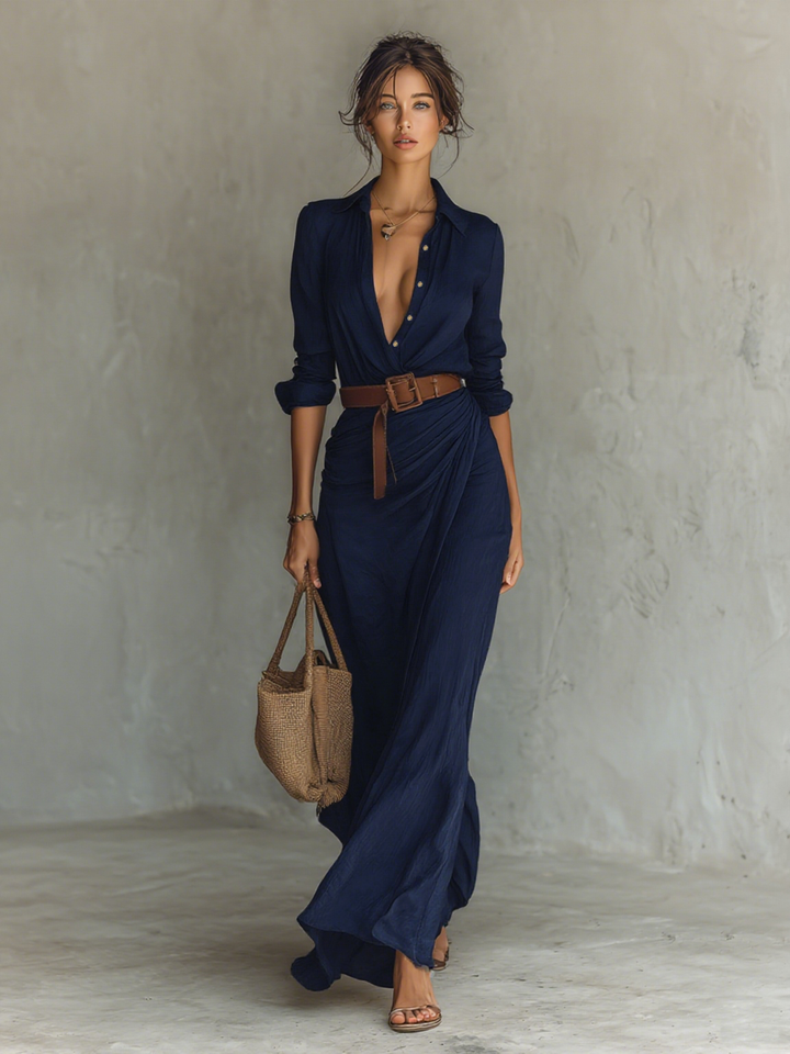 Maxi-Kleid mit Reverskragen und inklusive Gürtel