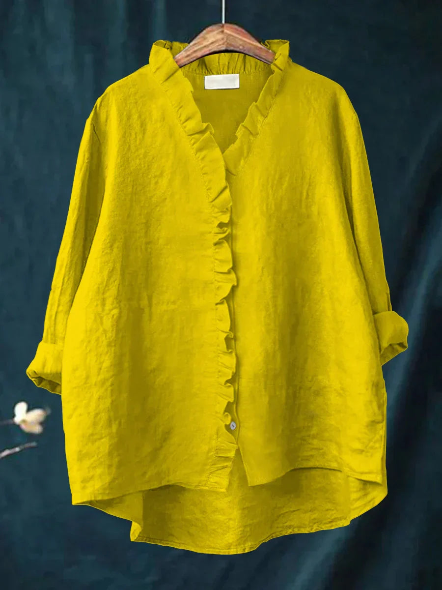 Sanela - Freizeitbluse mit Rüschen aus Baumwolle und Leinen