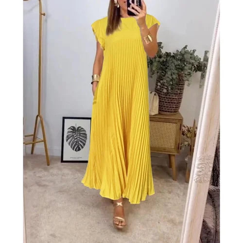 Alissa - Einfaches einfarbiges Plisseekleid