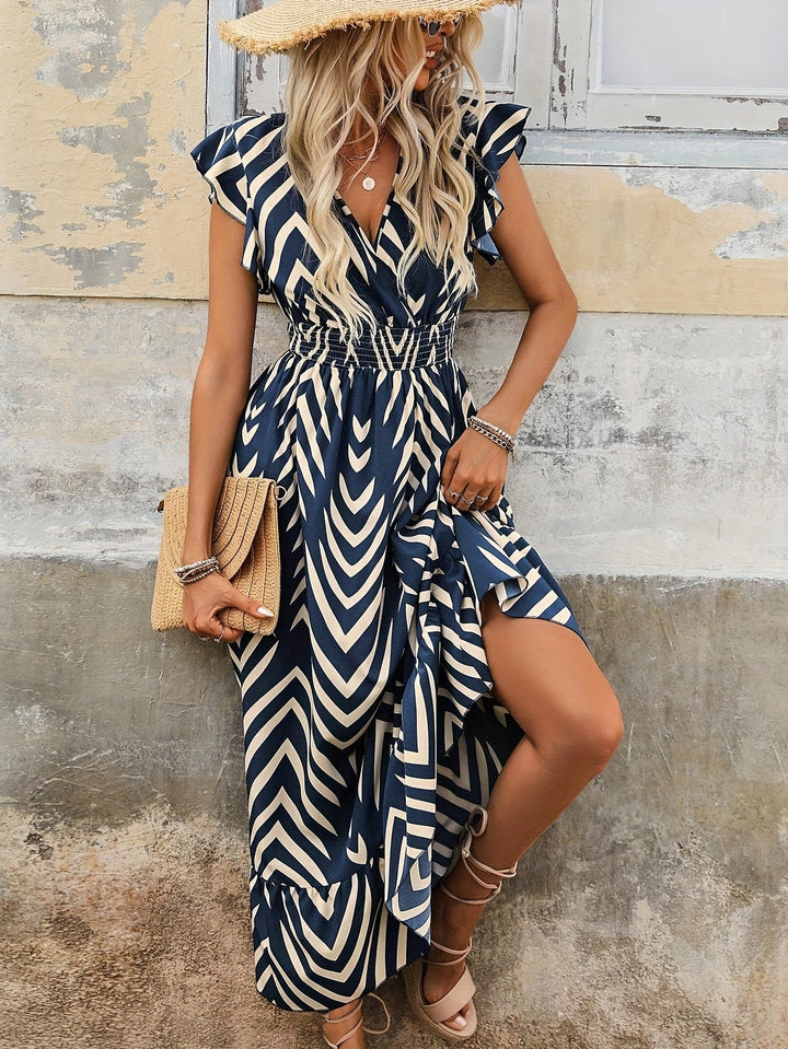 ORTRUN I BEDRUCKTES KLEID MIT V-AUSSCHNITT