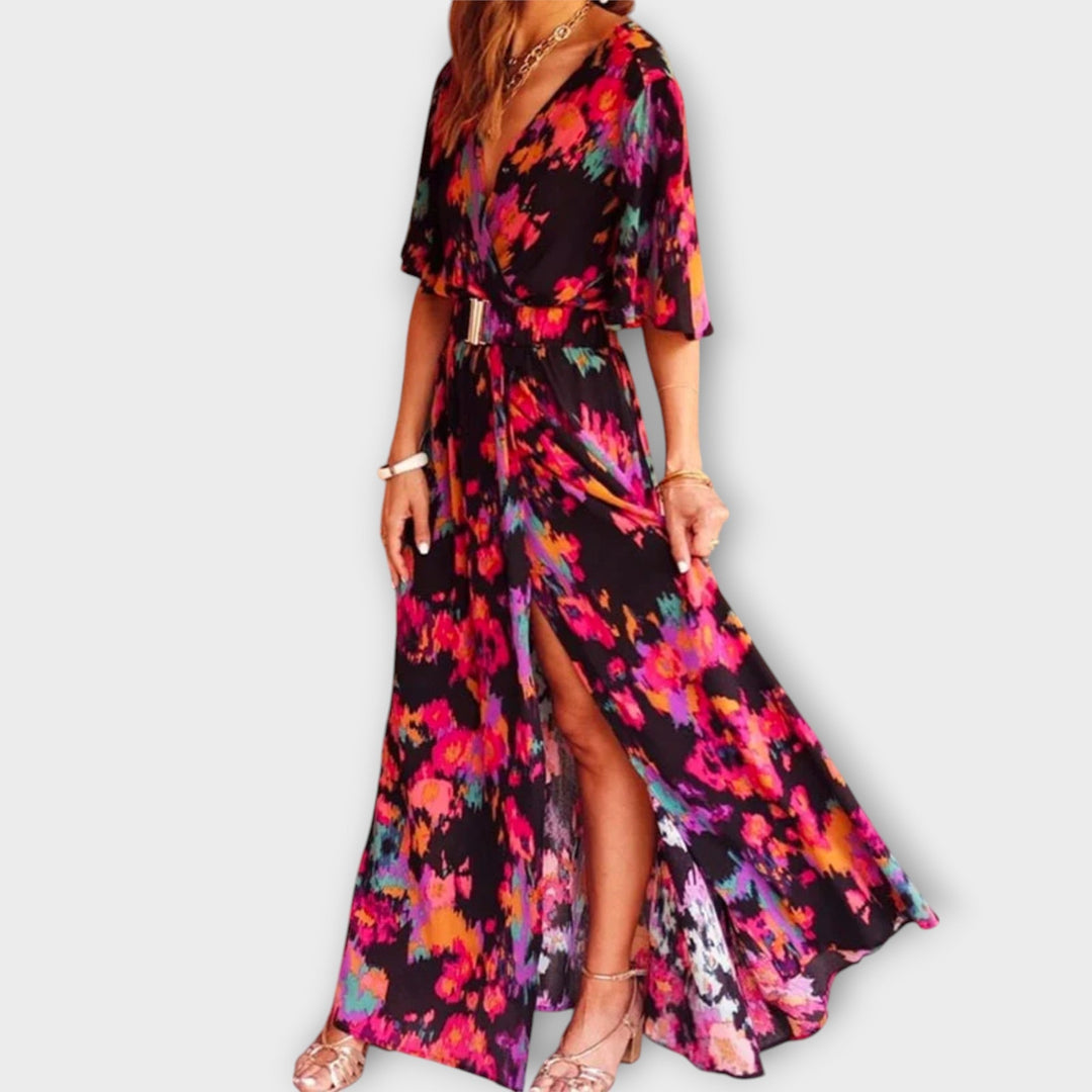 Sabine - Stylisches Wickel-Maxikleid mit fließendem Design