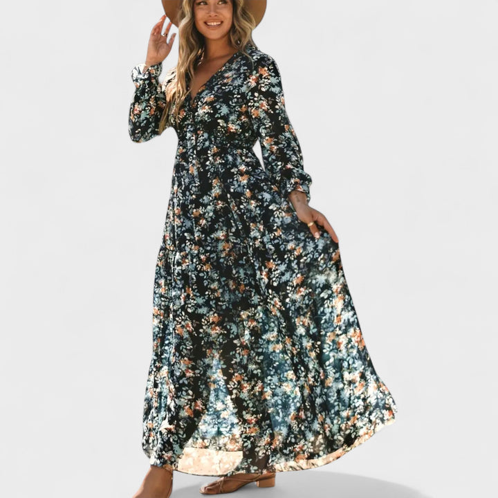 Zera | Robe longue fleurie à volants