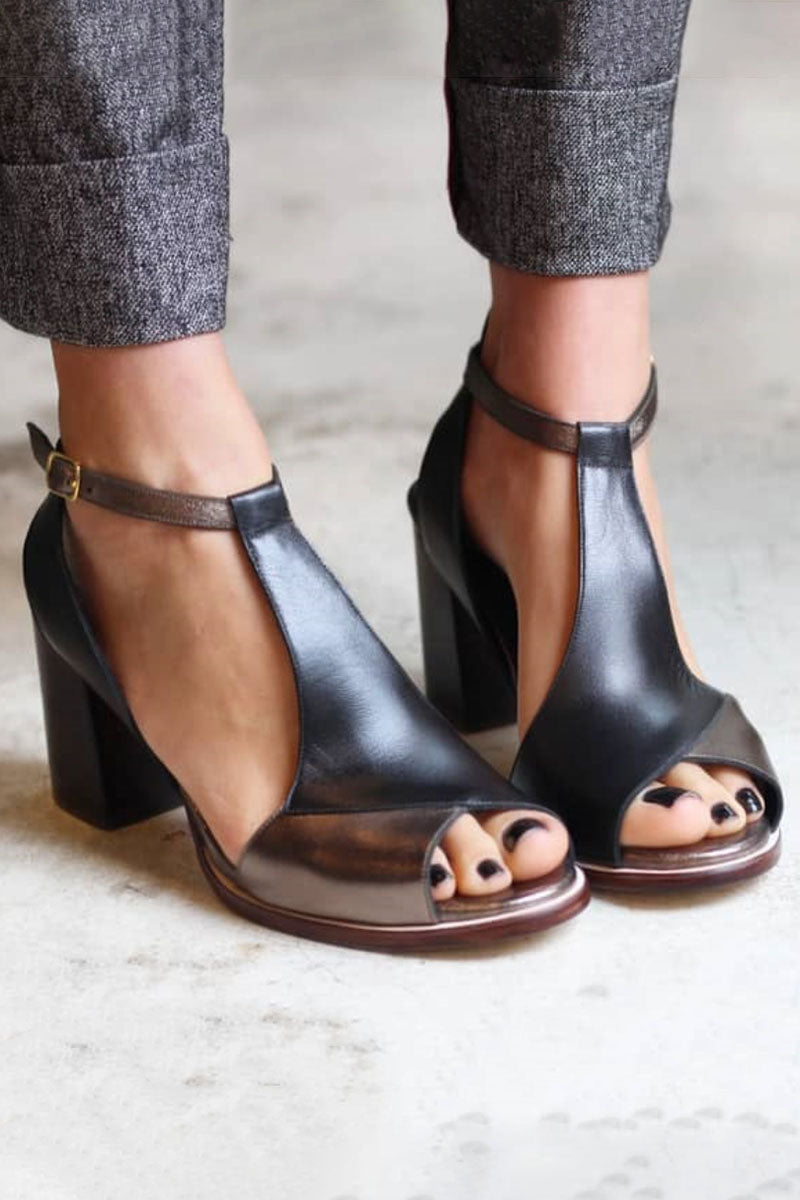 Nadaria | Schwarze Patchwork-Peeptoe-Sandalen mit Absatz