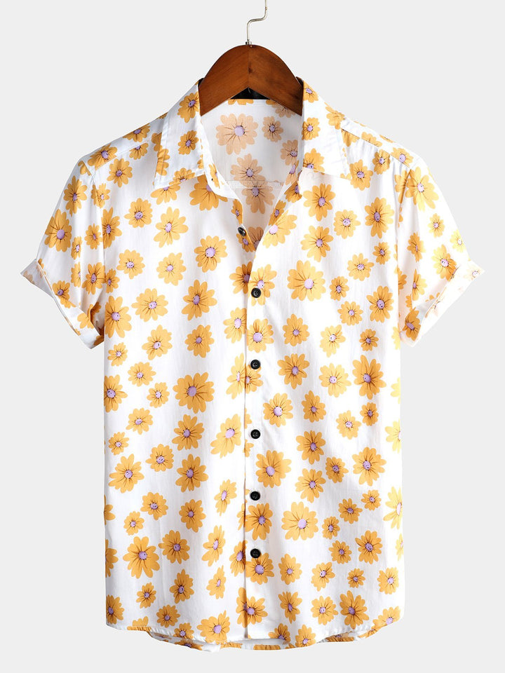 Chemise d'été à manches courtes pour homme avec motif floral marguerite