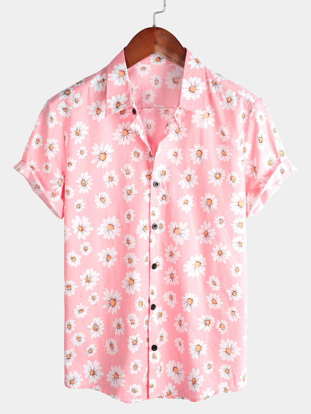 Chemise d'été à manches courtes pour homme avec motif floral marguerite