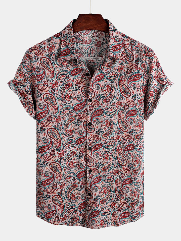 Chemise d'été rétro à manches courtes pour homme, motif cachemire