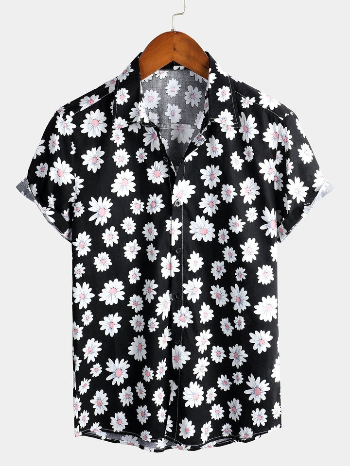 Chemise d'été à manches courtes pour homme avec motif floral marguerite