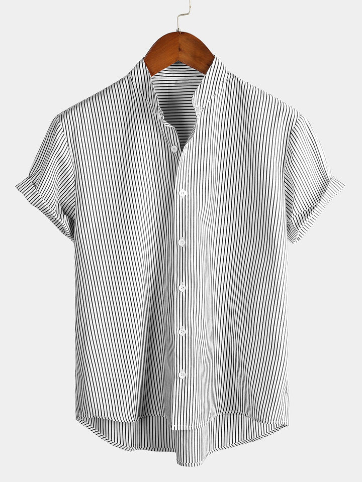Chemise homme en coton à manches courtes et col Henley