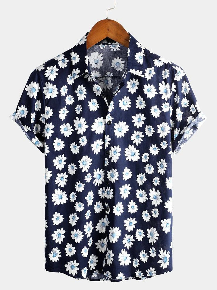 Chemise d'été à manches courtes pour homme avec motif floral marguerite