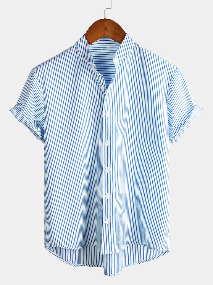 Chemise homme en coton à manches courtes et col Henley