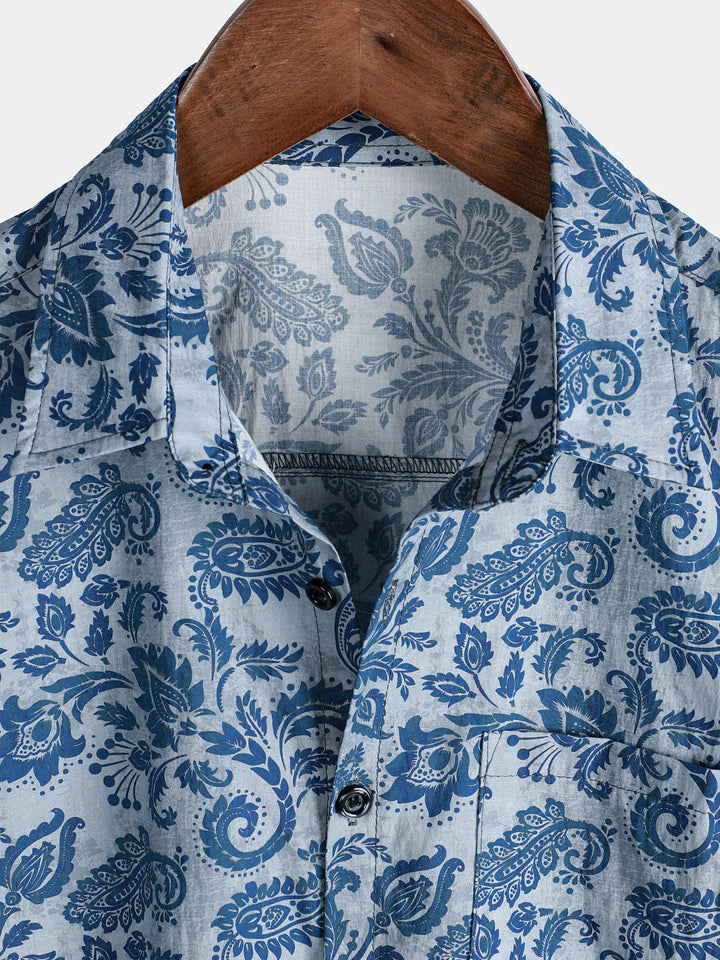 Herren Baumwolle Lässiges Kurzarmhemd mit Paisley-Blumenmuster