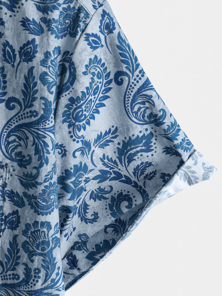 Herren Baumwolle Lässiges Kurzarmhemd mit Paisley-Blumenmuster