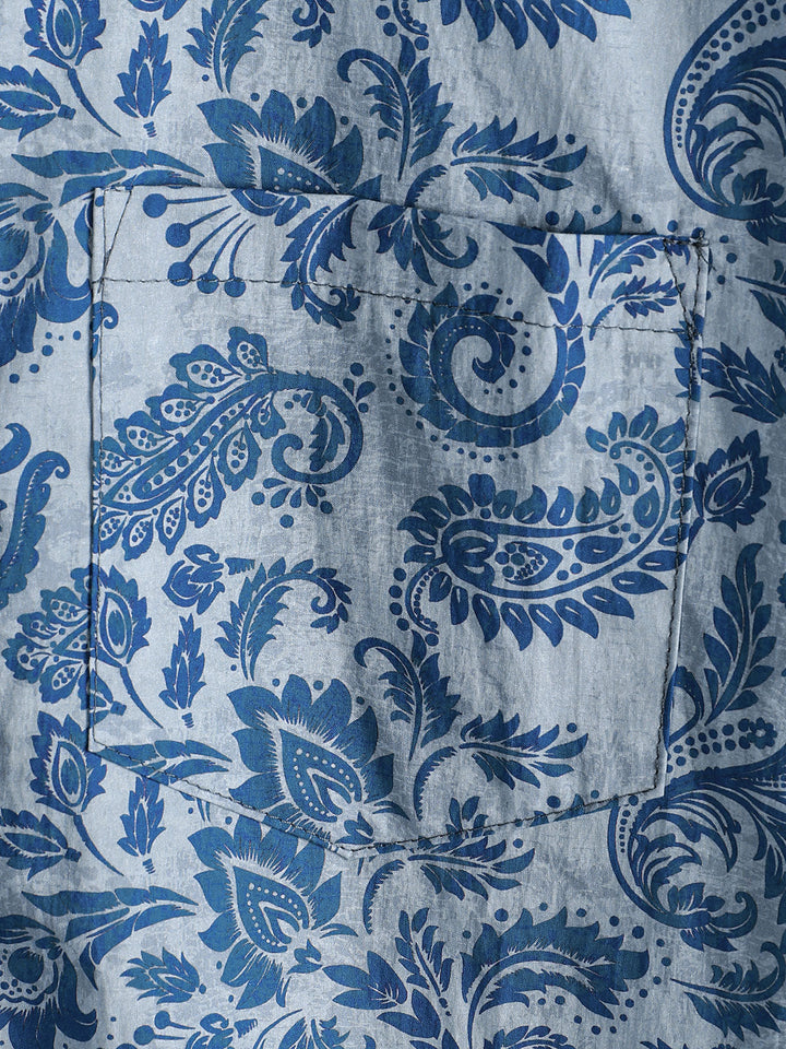 Herren Baumwolle Lässiges Kurzarmhemd mit Paisley-Blumenmuster