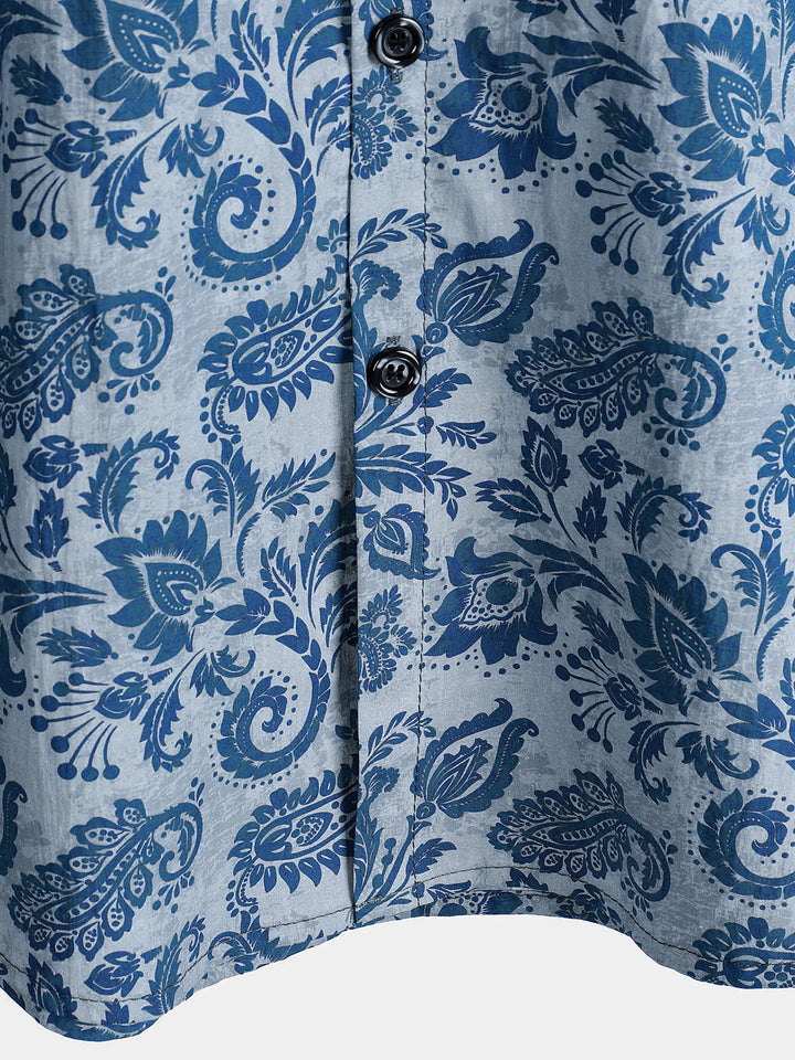 Herren Baumwolle Lässiges Kurzarmhemd mit Paisley-Blumenmuster