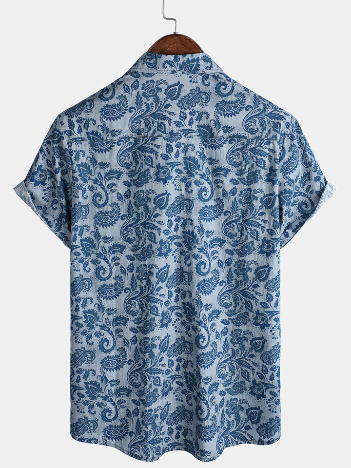 Herren Baumwolle Lässiges Kurzarmhemd mit Paisley-Blumenmuster
