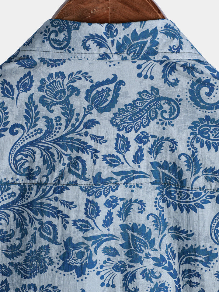 Herren Baumwolle Lässiges Kurzarmhemd mit Paisley-Blumenmuster