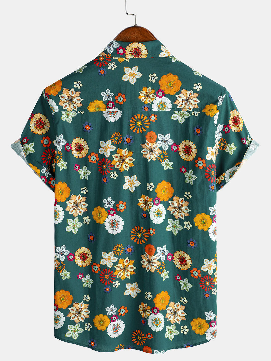 Herren Baumwolle Grün Hawaii-Kurzarmhemd mit Blumenmuster