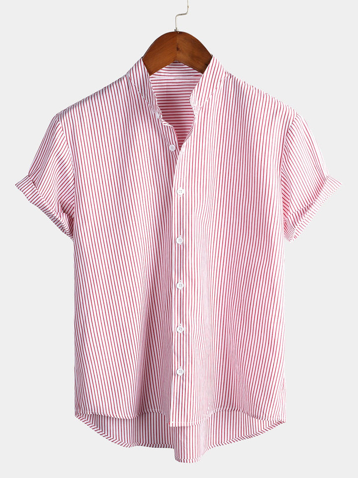 Chemise homme en coton à manches courtes et col Henley
